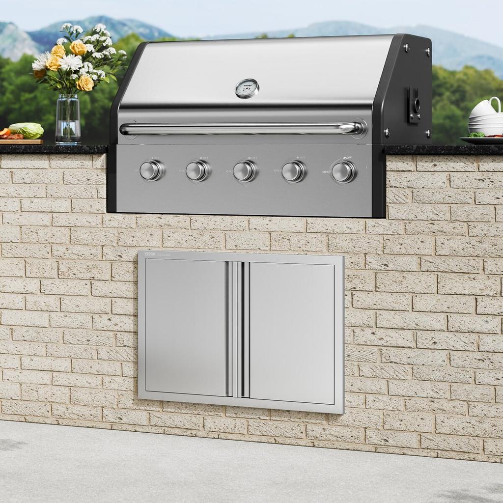 BBQ Access Door, 774x532 Mm Double Outdoor Kitchen Door, Stainless Steel Flush Mount Door, Wall Vertical Door with Recessed Handles , for BBQ Island,