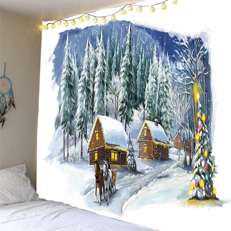 New Christmas Elk Tapestry Cartoon Christmas Ornament Bedroom Room Background Wall Decoration Home Decoration Tapestry