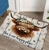 Charming Floral Highland Cow Door Mat with Retro Wood Grain Suitable for Soft In Bedrooms Living Rooms Garden Entrances Decor