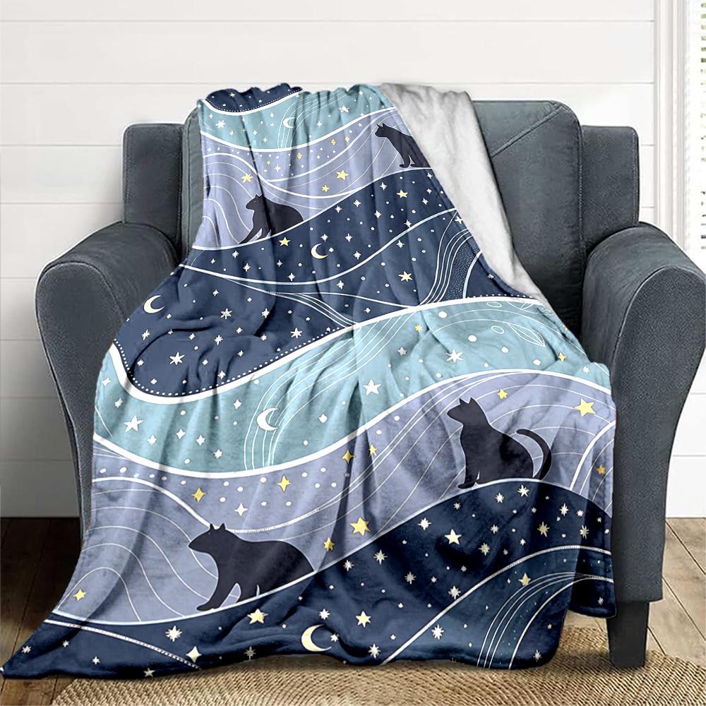 1pc Night Cats Lightweight Flannel Blanket, Comfortable and Warm Blanket, for Office and Camping Sofa Bed, Livingroom172