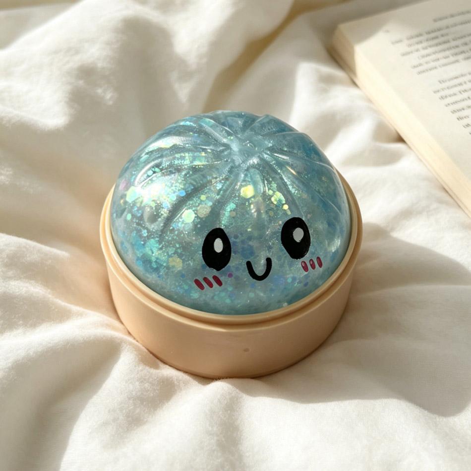 Hot Glitter Dumpling Squishy with Box Dumplings Sensory Steamer Soft Dough Ball for Decompression Fidget Toy Stress Relief Gift