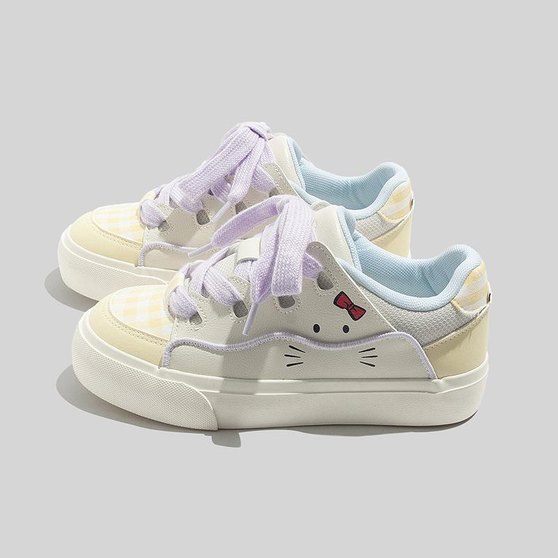 

Women s Cute School Style 2025 Summer New Plaid Patchwork Pastel White Platform Shoes Fresh Casual Sneakers 37 бежевий