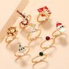 8pcs Christmas Charm Rings Gold Color Enamel Rings Santa Clause Reindeer Decors
