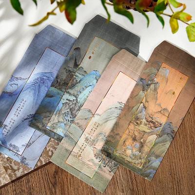 3pcs/set Retro Chinese Style Envelopes Aesthetic Landscape Mountains Paper Envelopes 2024 New Year Stationery Student Envelopes