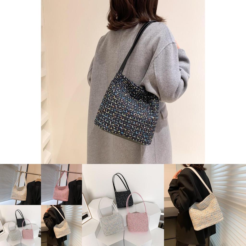 Stylish And Versatile Knitted Fabric Handbag In White Black And Pink For Women