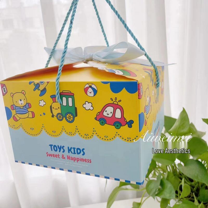 Cartoon Kids' Birthday Gift Box: Hand-Painted, Candy Souvenir & Egg Packaging for First Birthdays and Weddings