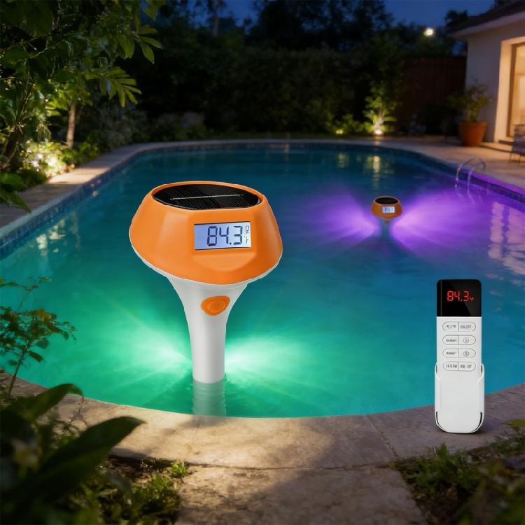 Thermomètre de piscine solaire à chargement automatique Affichage numérique Lumière de piscine à éclairage doux pour tout élément aquatique