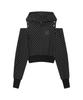 Dot Cutout Off-Shoulder Crop Hoodie [Black]