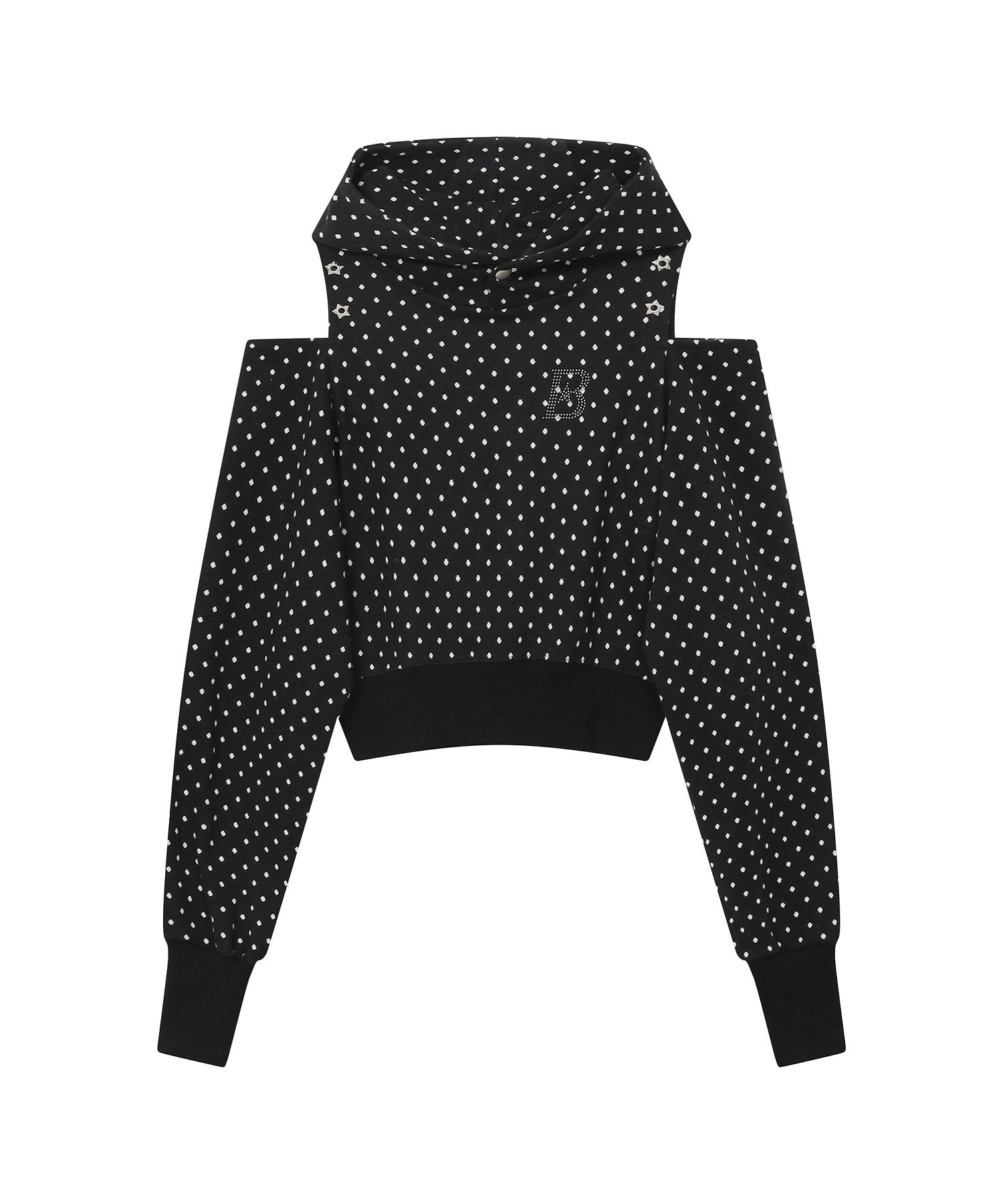 Baup Dot Cutout Off-Shoulder Crop Hoodie [Black] Black/Free