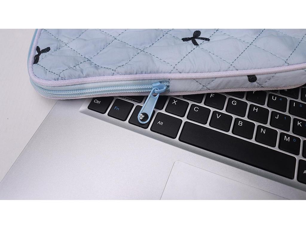 14-Inch Embroidered Bow Laptop Bag for Women - Thickened Cotton, Shockproof, Fits 11-Inch iPad & Keyboard