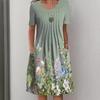Spring/Summer 2026 Floral Print Round Neck Mid-Length Pullover Dress for Women