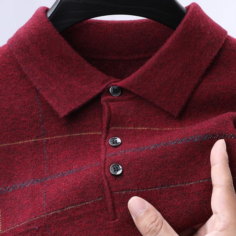 Hengyuanxiang Men's Pure Wool Turn-Down Collar Pullover Sweater
