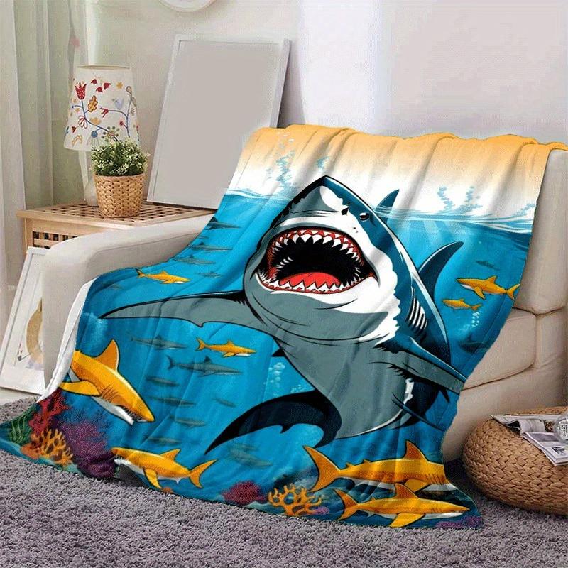 1 Stück Haifisch-Druck Leichte Flanelldecke, Bequeme und Warme Decke, für Camping Sofa Bett und Couch Büro, Geschenk