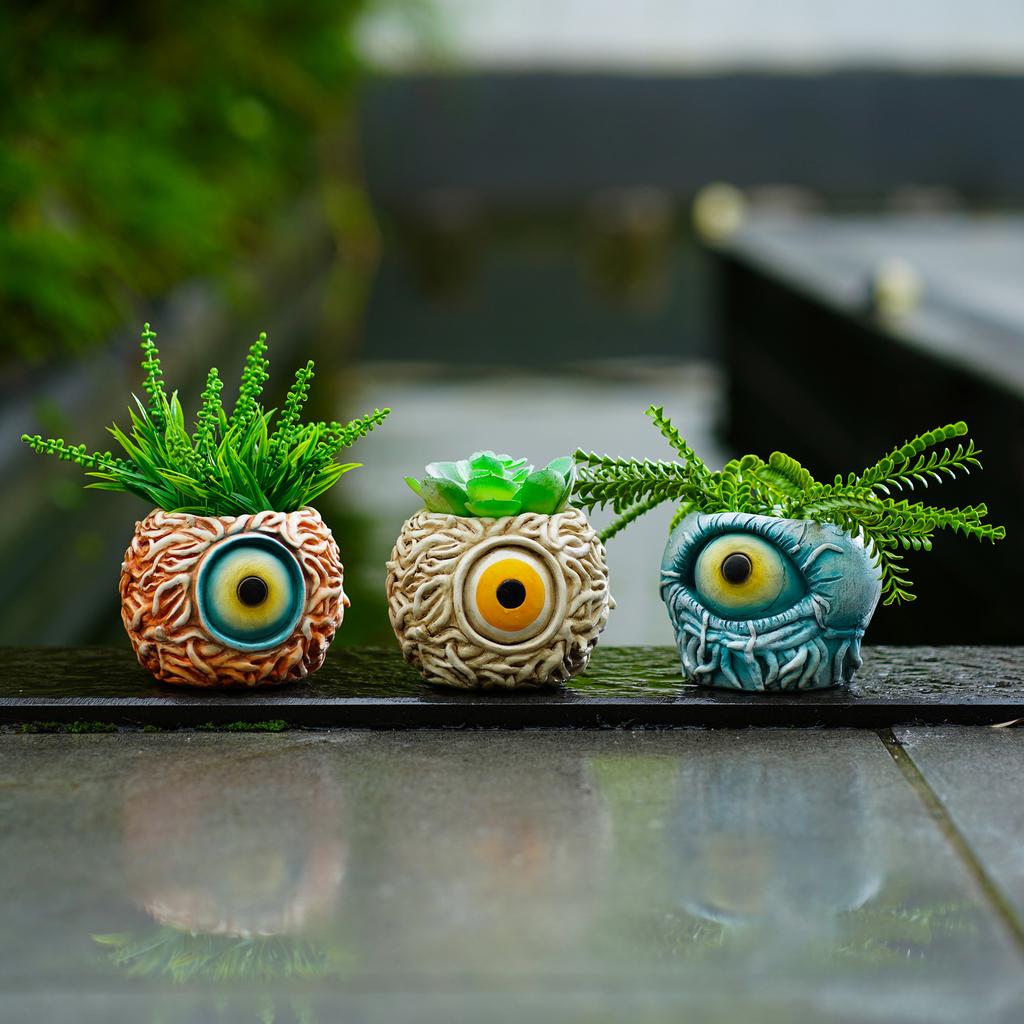 Květináč Monster Eye Kreativní Unikátní Květináč ve tvaru oka, Pryskyřičný Květináč na sukulenty s drenáží, pro Venkovní Zahradní Dekoraci a Domácí Uměleckou Dekoraci