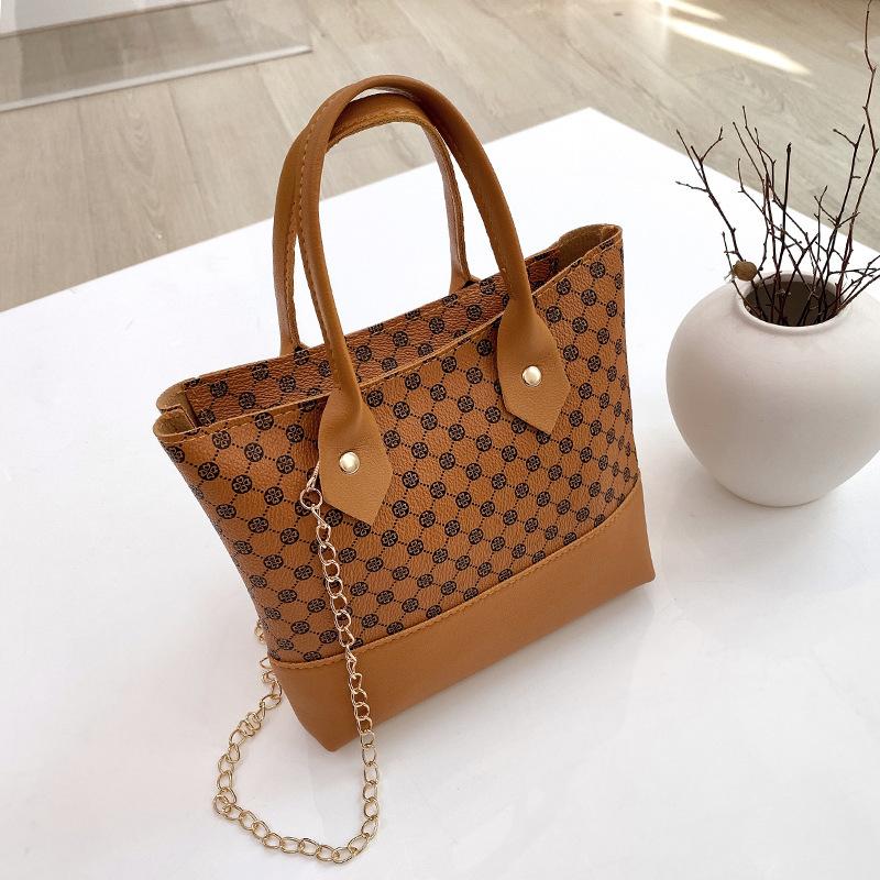 Women's bag new contrasting color handbag women's shoulder messenger bag printed retro chain bag bag