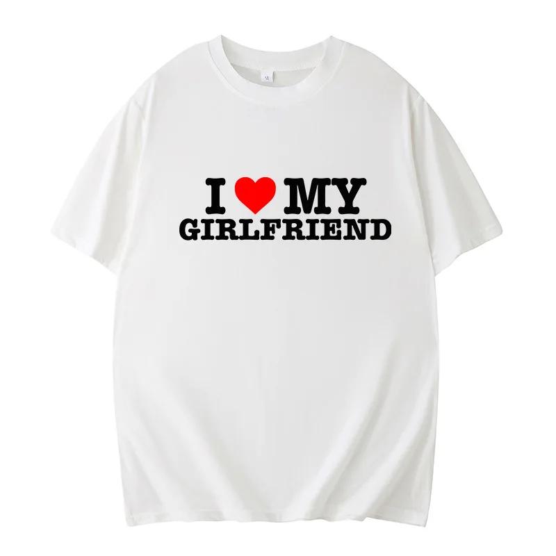Fashionable Round Neck T-Shirt I Love My Girlfriend Summer New Arrival Street Style Short Sleeve Women's Top Floral Pattern