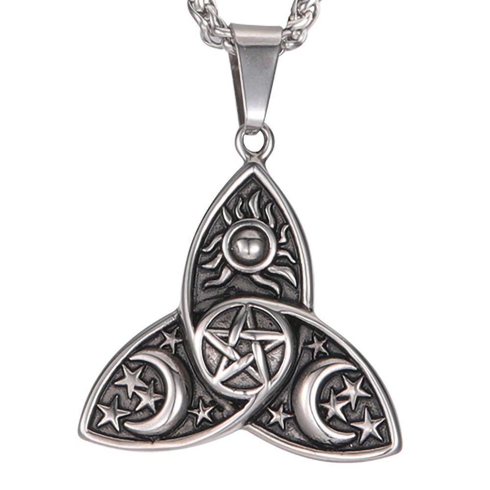New Retro Nordic Celtic Triangle Knot Star Moon Sun Necklace Triangle Knot Pendant