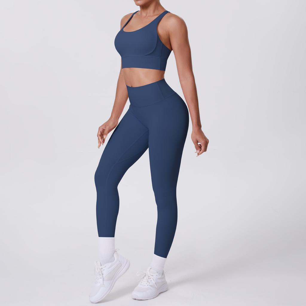 Nude Brushed Cross Back Bra, Casual Sports, Hip Lifting Pants, Fitness Yoga Suit, Two-piece Set