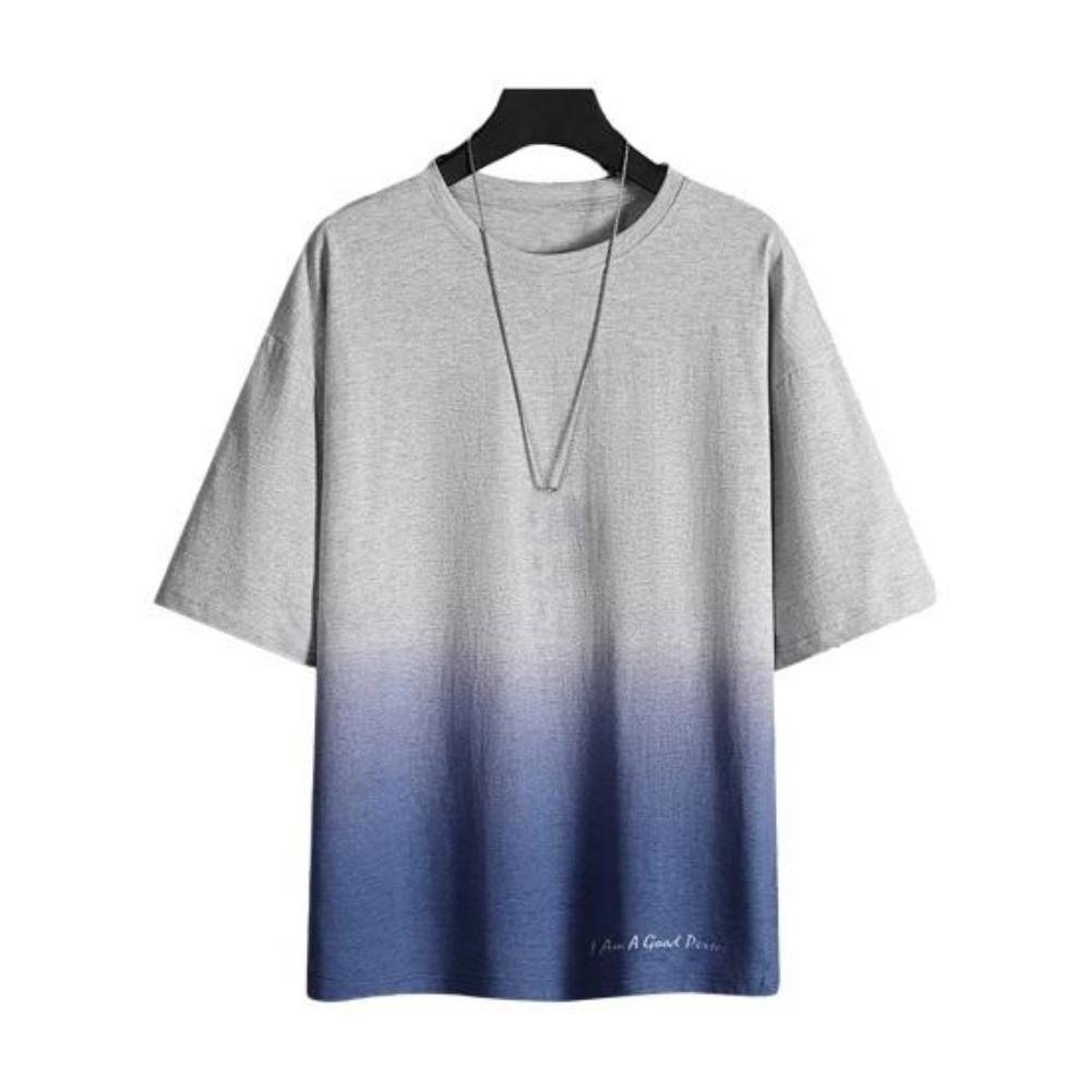 

Мужская футболка контрастного градиентного цвета с круглым вырезом и половиной рукавов Свободная повседневная мягкая средняя длина для молодых мальчиков 3XL