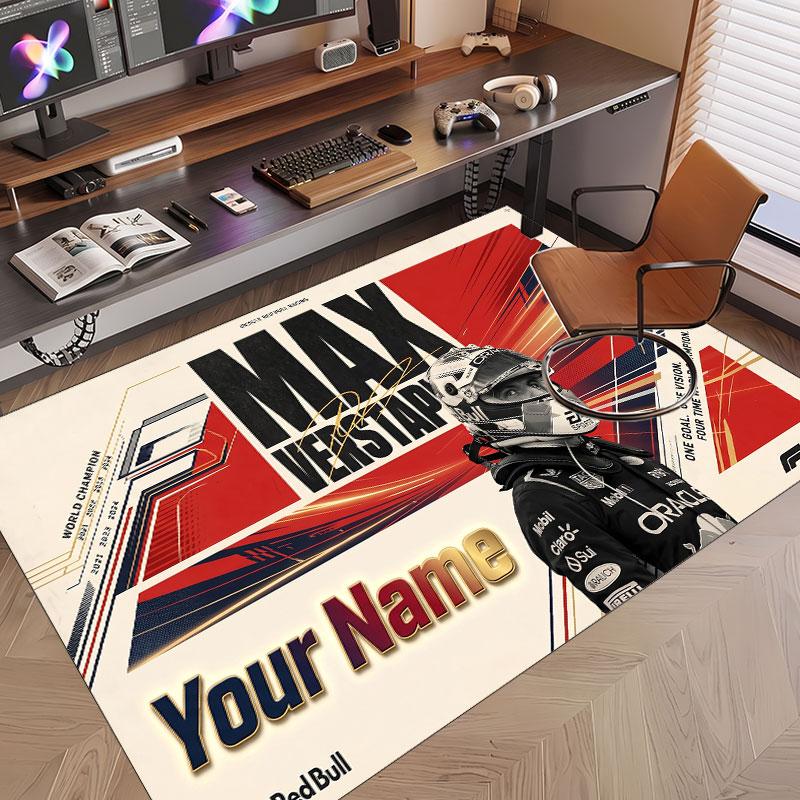Tappeto Personalizzato Modello Max Verstappen Stampa Nome Testo Morbido Antiscivolo Tappeto per Pavimento per Decorazione Interna Casa