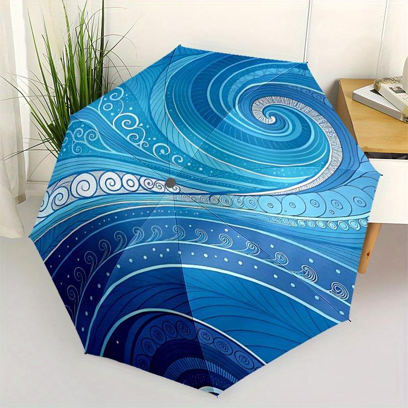 1pc Ocean Waves Automatic Open/Close Umbrella with One Touch Button,, Windproof Design   Lightweight Portable Umbrella for Women & Men6055