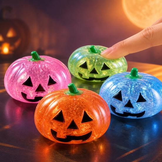 Relaxation Squeeze Ball 1/2/3Pcs Halloween Pumpkin Stress Relief Toy Creepy Head Glitter for Kids Adults Party Favors Fidget Toy