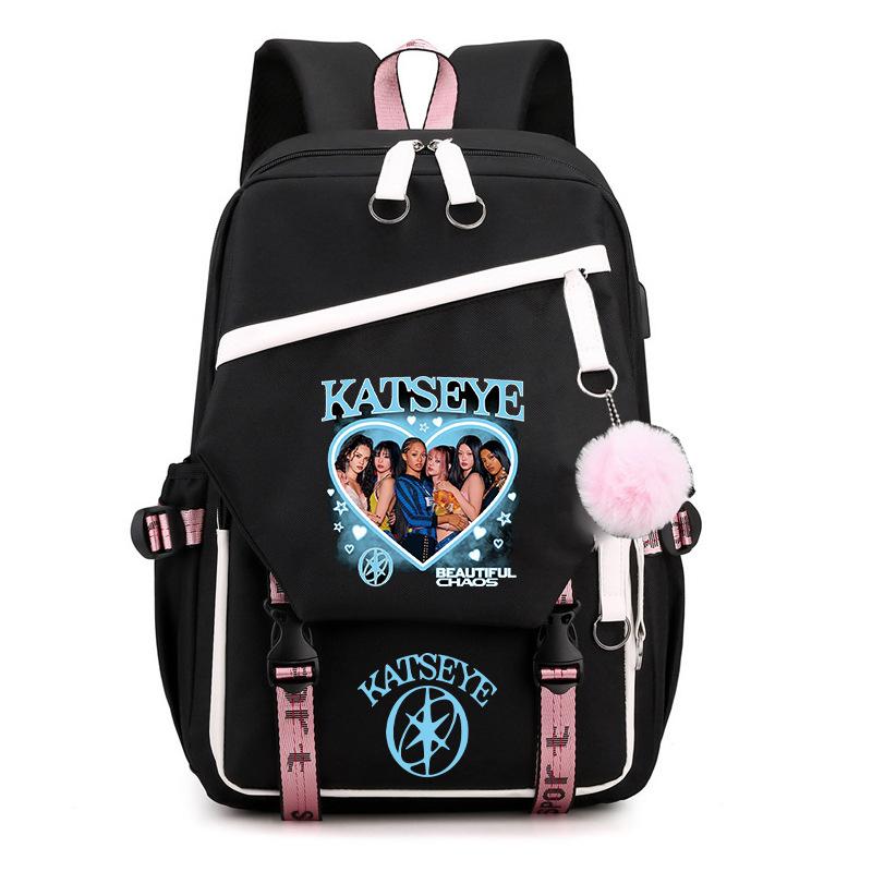 Katseye K-Pop Girl Group Print Backpack Color Block Large Capacity School Bag 60627