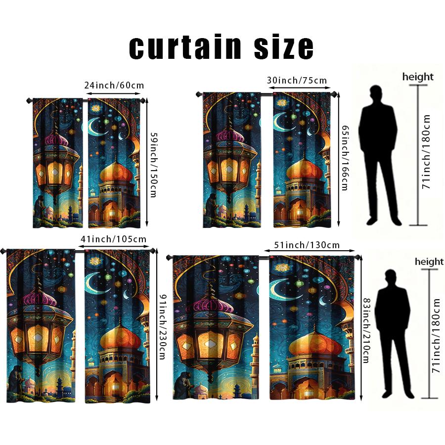 2PCS Islamic Mosque Lantern Curtains   Star and Moon Festival Celebration Wind   Bedroom and Living Room   Pull Up Pocket Style