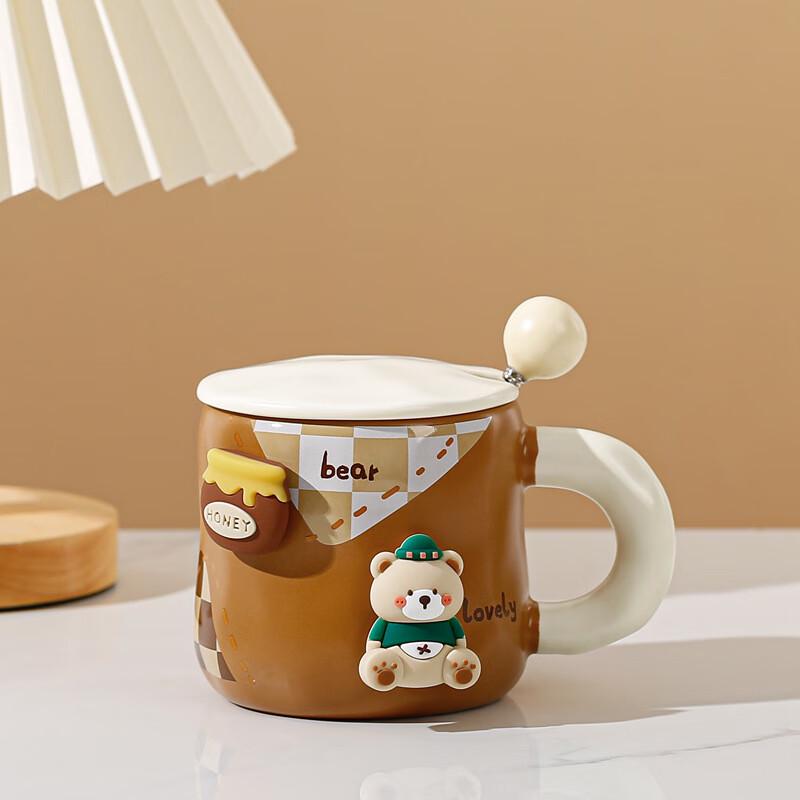 Creative Magnetic Bear Ceramic Mug with Lid and Spoon