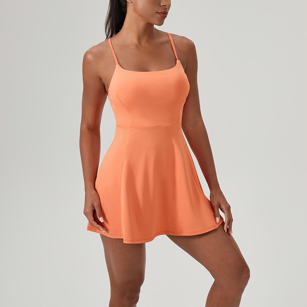 Abito da Tennis Fitness Estivo da Donna con Imbottiture sul Seno - Sensazione Nuda, Tuta-Gonna Asciugatura Rapida