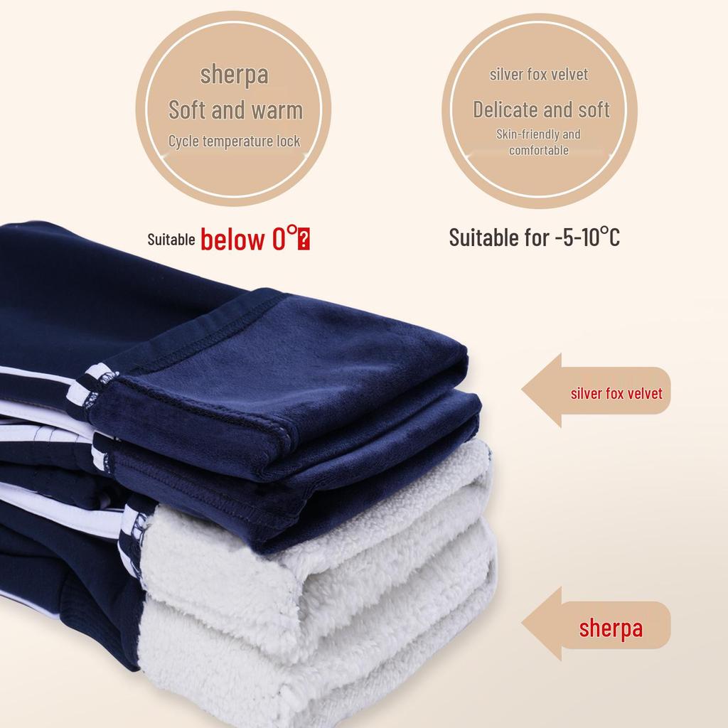 Navy Blue Fleece-Lined Kids' School Uniform Sports Pants with Stripes