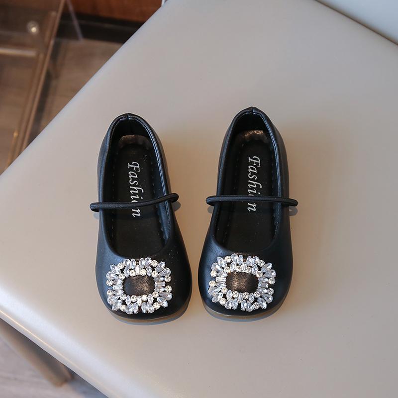 New Style French Charm Square Toe Ballet Flats Girls' Rhinestone One-Toneip-On Shoes with Skirts Soft Sole Single Shoes
