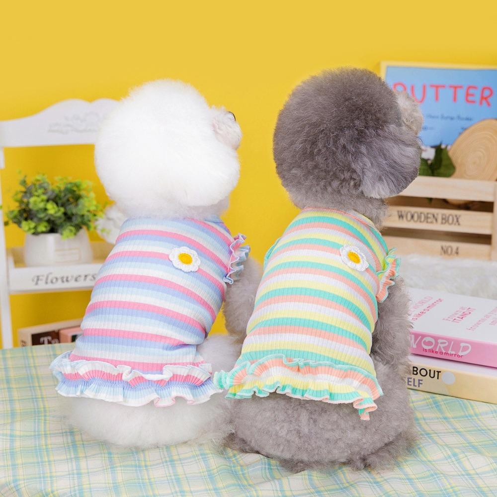 Soft Dog Striped T Shirt Comfortable Pet Dog Dress Cartoon Puppy Clothes  Bichon