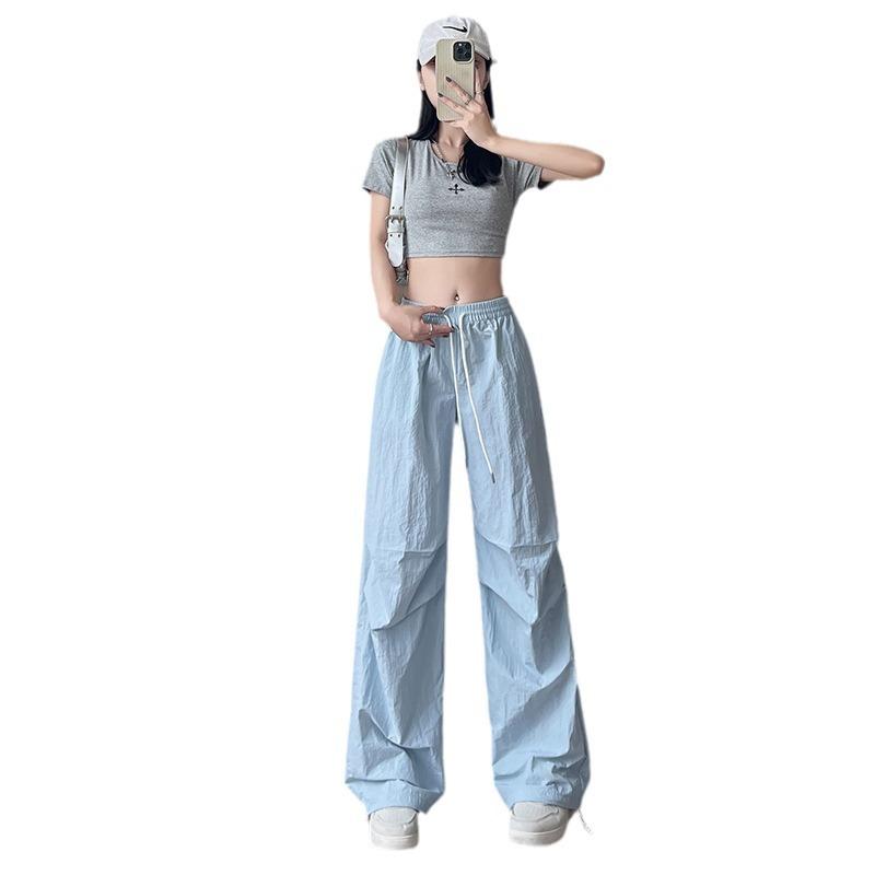 Nylon Summer Thin New American Casual Straight High-waisted Quick-drying Wide-leg Pants