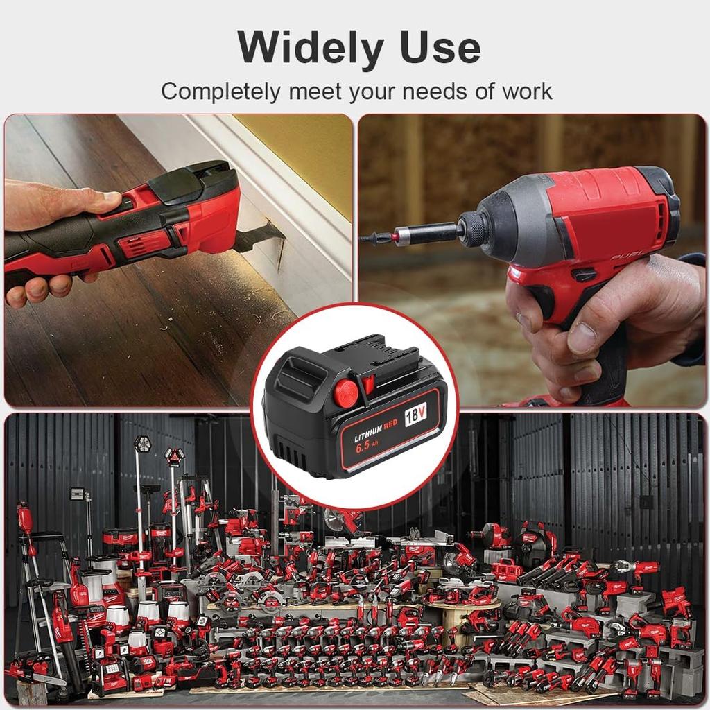 6.5Ah 18V Replacement for Milwaukee M-18 Battery 2/pk Blck