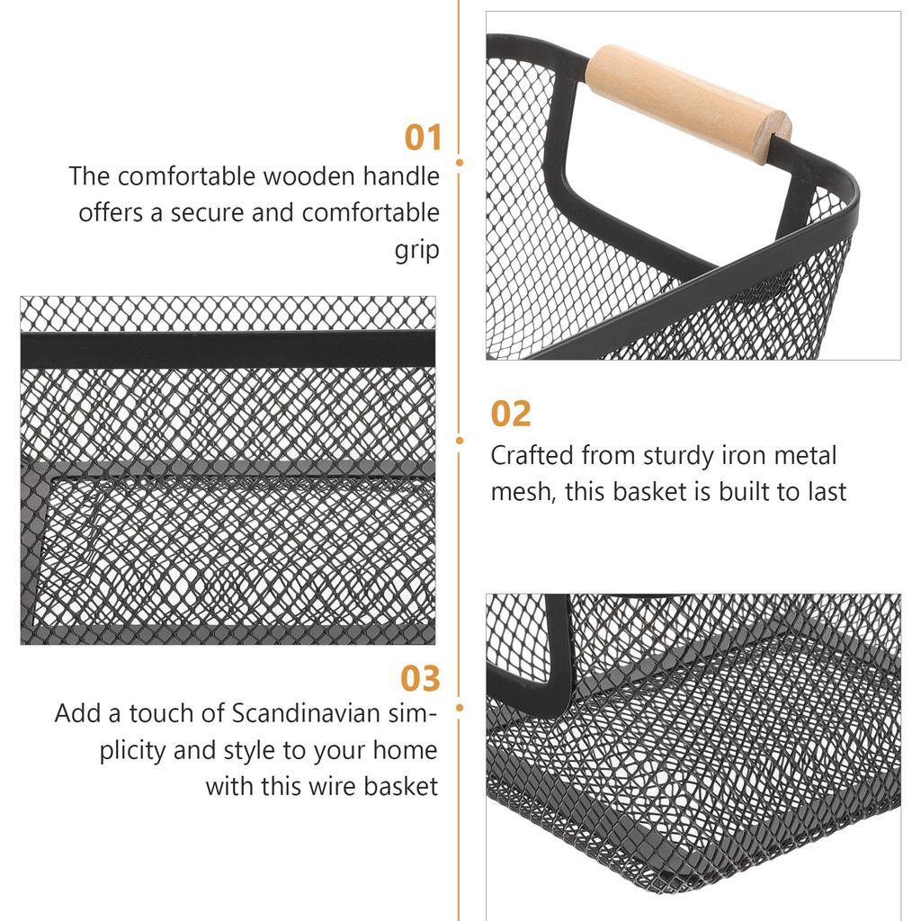 Lid Storage Drawers Wire Baskets for Organizing Wicker Bins Black Wooden Office Cutlery Organizer