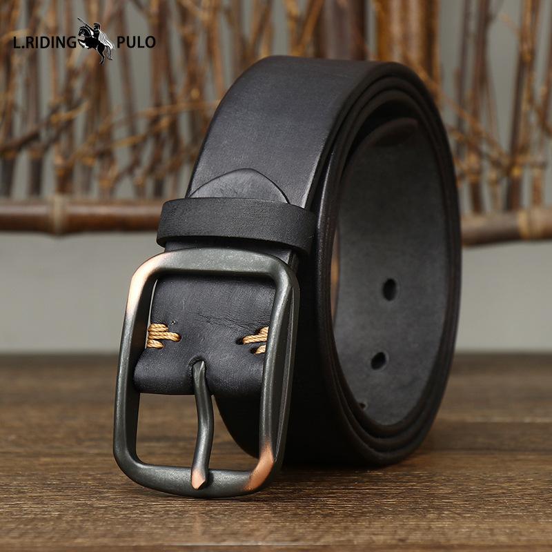 

Модный универсальный кожаный ремень из натуральной кожи, мужской ремень с простой повседневной пряжкой-гвоздиком, ретро-ремень, мужской ремень 120cm чёрный