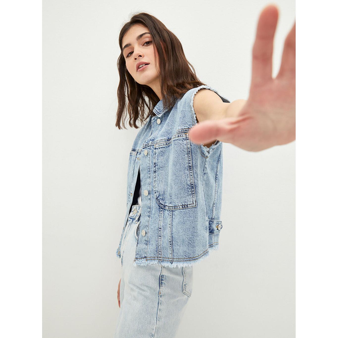 

Женский джинсовый жилет Rodeo с простым карманом и воротником-рубашкой цвета индиго