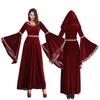 New Female European Halloween Burgundy Vampire Wizard Costume, Retro Court Queen Dress Up Character