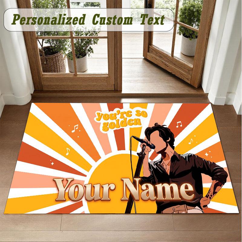 Crystal Velvet Square Rug Custom NameHarry Styles Pattern Non Slip Home Floor Decor Rug