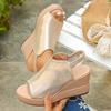 Fashion Gold Platform Wedge Sandals for Women Open Toe Thick Sole Summer Beach Shoes Woman Fashion Elastic Ankle Strap High Heel Sandals