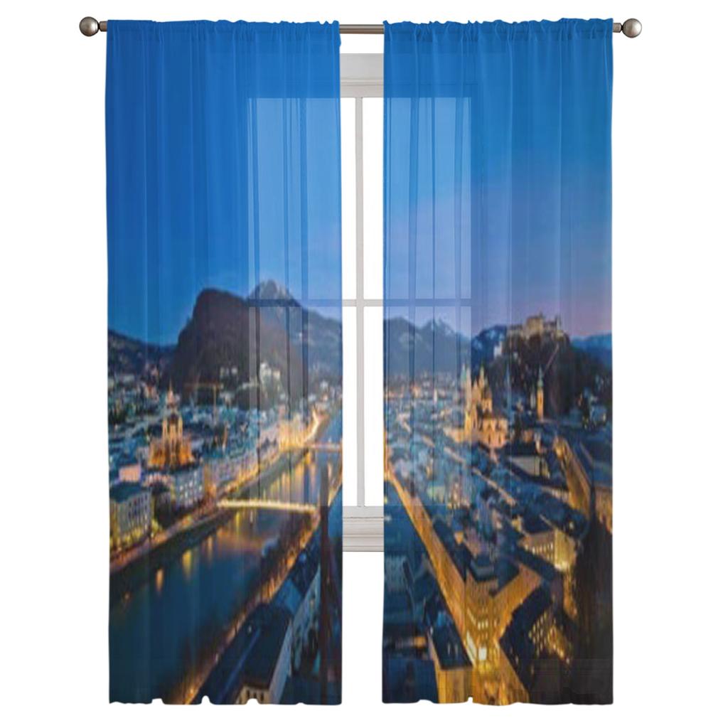 A City View Of The City Of Salzburg In Austria Tulle Sheer Curtains for Living Room Kitchen Decoration Voile Organza Curtains