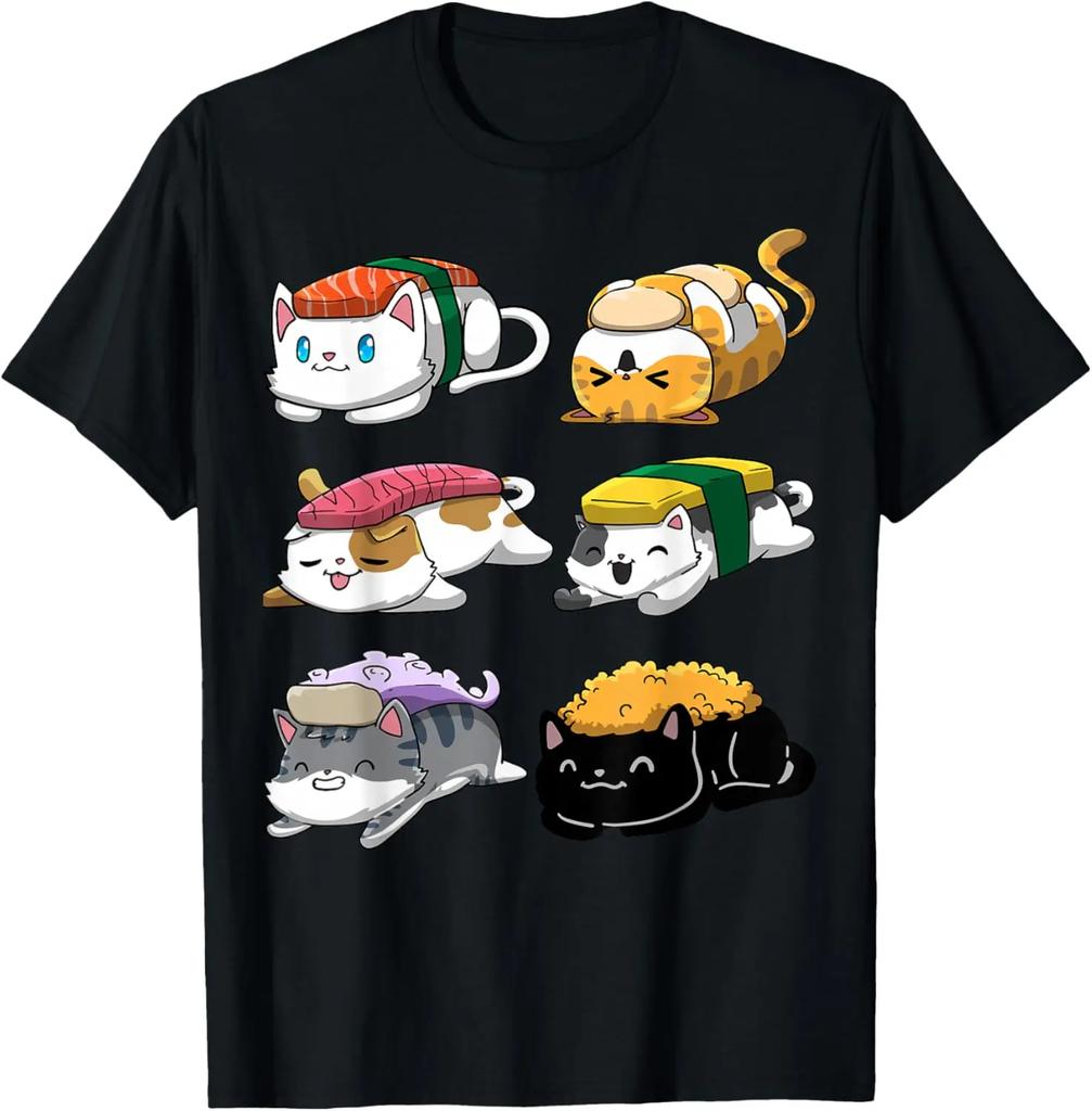 Sushi Cats Kawaii Neko Sushi Lover Graphic TShirt Soft Cotton Tee for Unisex