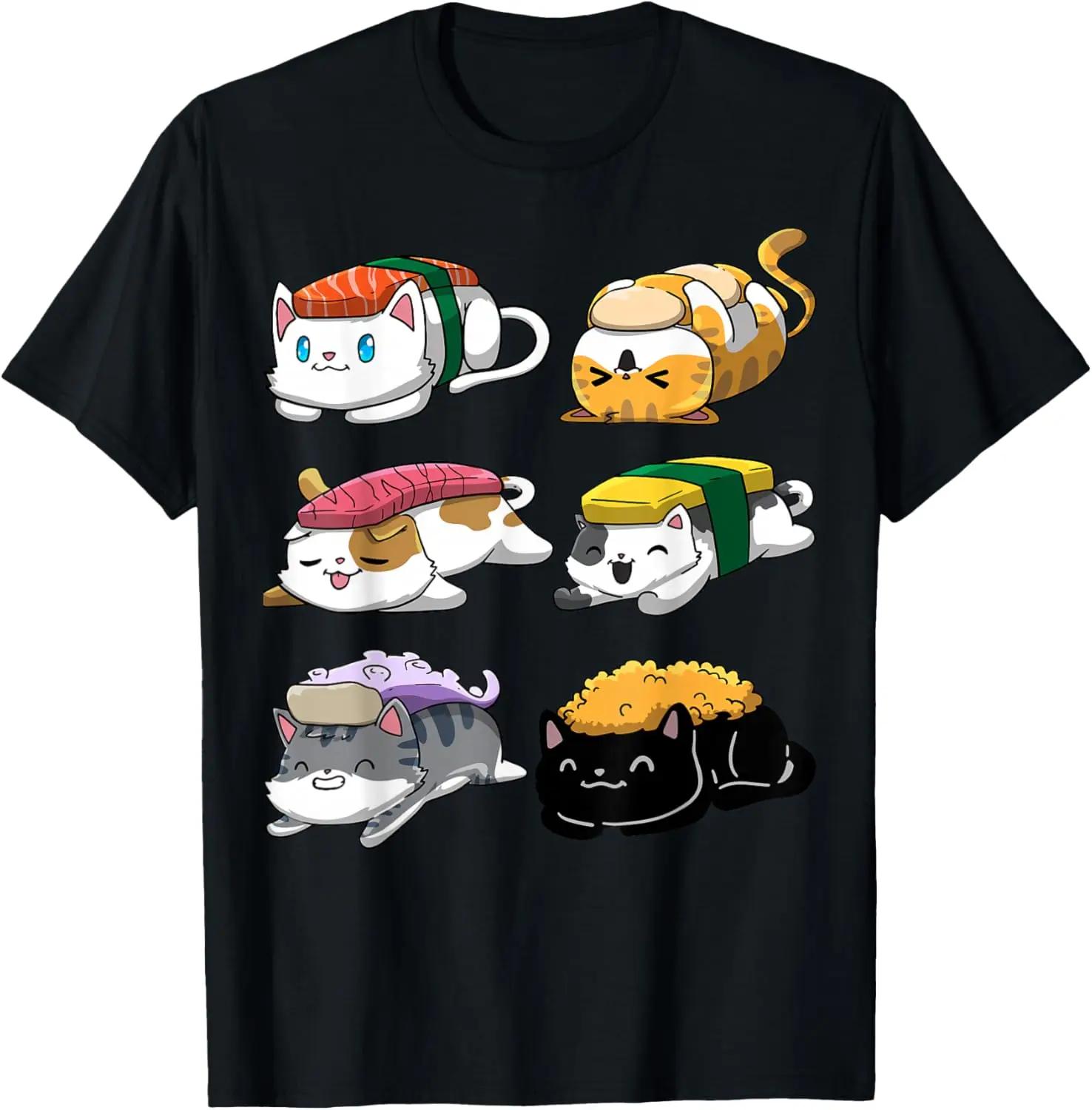 Sushi Cats Kawaii Neko Sushi Lover Graphic TShirt Soft Cotton Tee for Unisex S