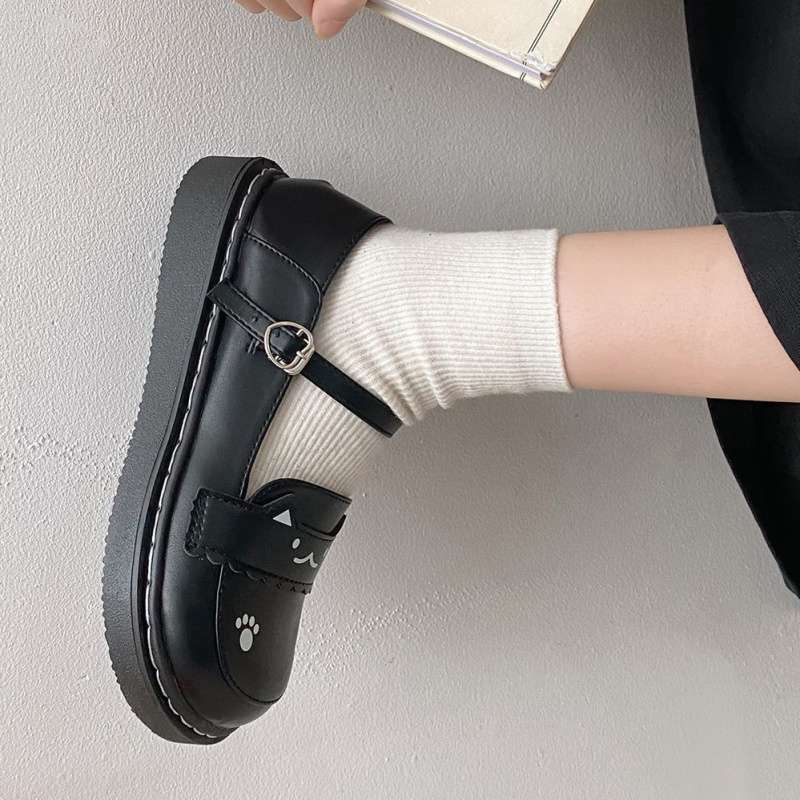 2025 New Summer Lolita Lucky Cat Cute Flat-soled Small Leather Shoes Student Uniform Shoes Girl Japanese JK Shoes