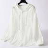Long Sleeve Lightweight Loose Women Shirt Hooded Sun Protection Versatile Blouse Spring Autumn Retro Casual Solid Shirt