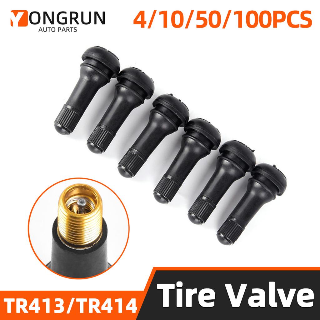 YONGRUN 4/10/50/100PCS Valve Stem TR413/TR414 Automotive Vacuum Tire Rubber Valve Stem With Dust Cover Snap On Valve Car Parts