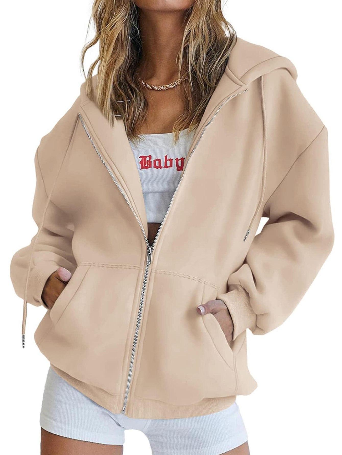Women s Solid Color Hooded Zipper Coat Casual Jacket XXL 1360₽
