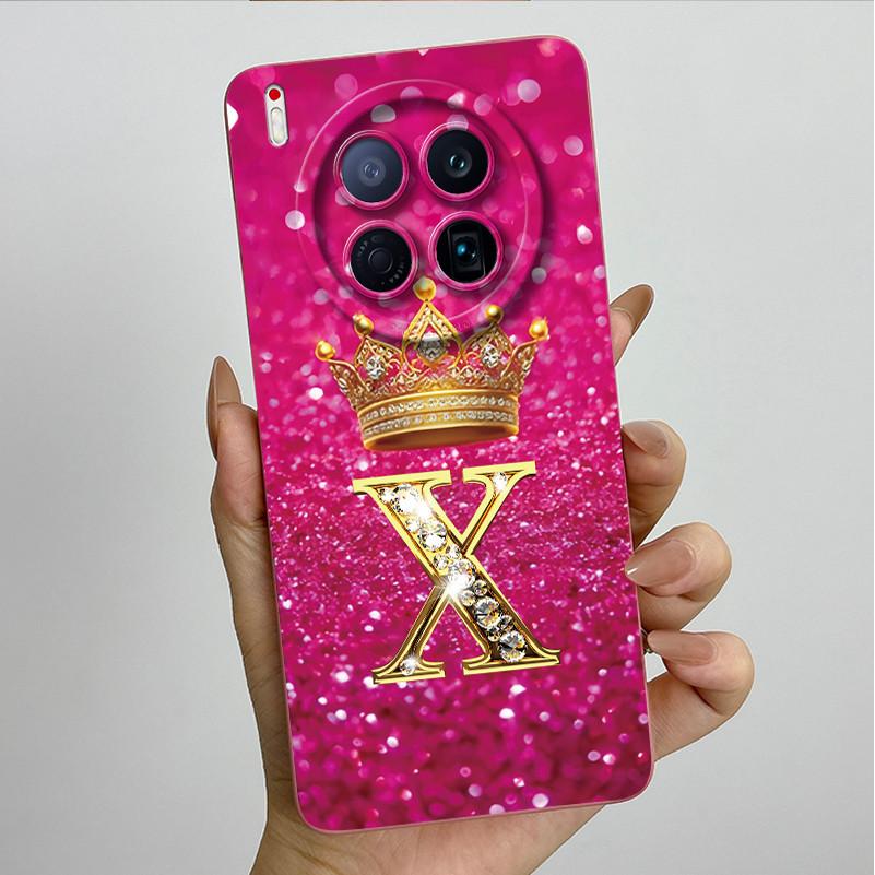For Tecno Camon 40 Premier 5G CM8 Phone Cases Crown Initial Letter Covers Soft Liquid Silicone Advanced Anti Fingerprint Shell