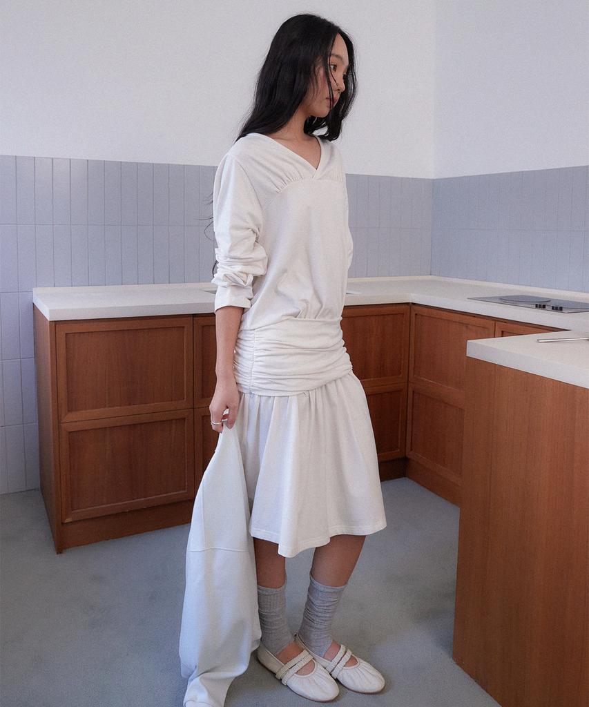 Auro Jersey Shirring Dress [ Cream ]